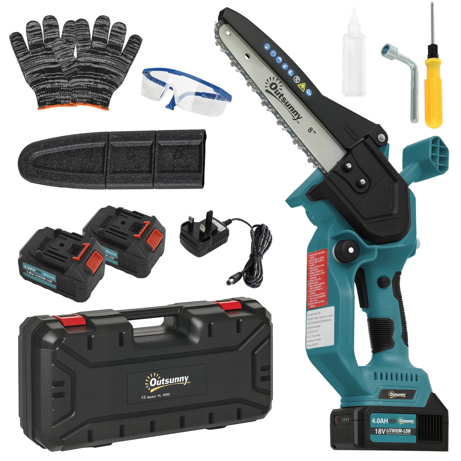 8 Inch Electric Chainsaw, Cordless Mini Chain Saw with Brushless Motor, 2 x 4000mAh Batteries and Safety Lock, Handheld Portable Wood Pruning Saw for Trimming Cutting, Blue