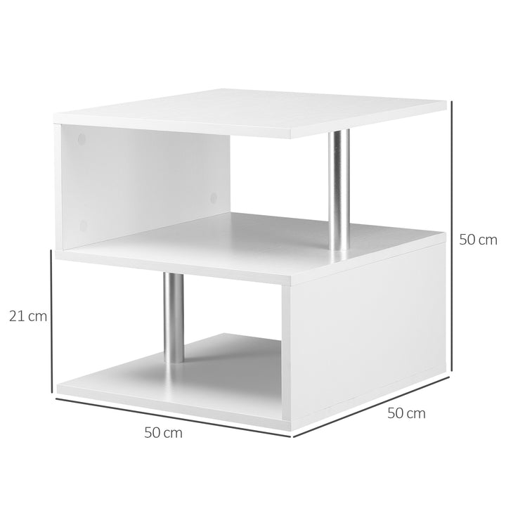 Wooden S Shape Cube Coffee Table 2 Tier Storage Shelves Organiser Office Bookcase Living Room End Desk Stand Display Set of 2 (White)