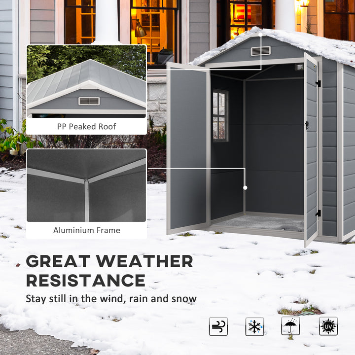 Outsunny 6'x4.5' Garden Storage Shed, Lockable Garden Shed with Double Doors, Window, Vent and Plastic Roof, Grey