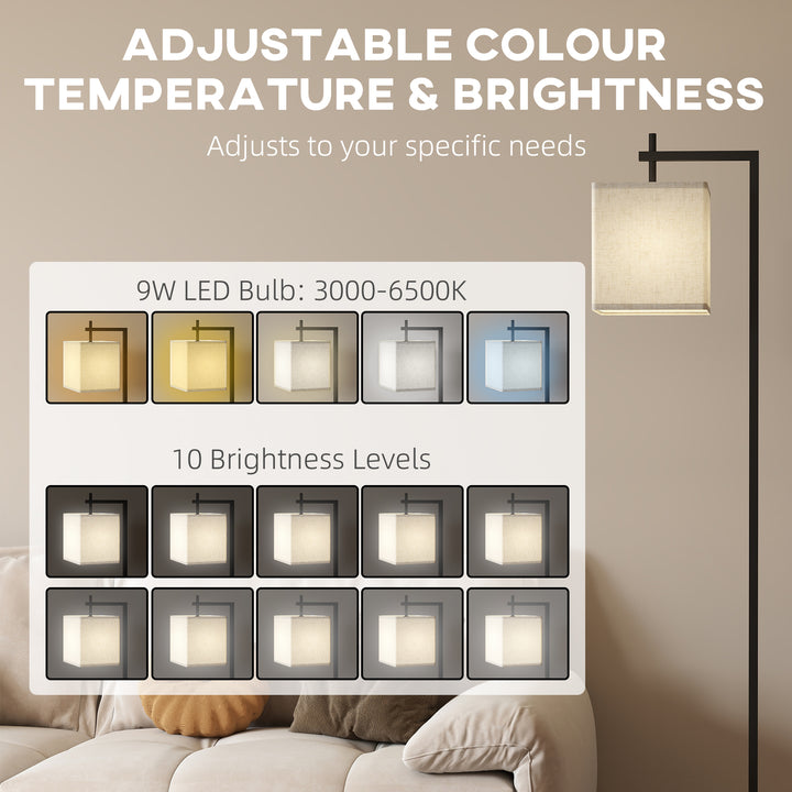Floor Lamp for Living Room, 66" Modern Tall Standing Lamp with Adjustable Colour Temperatures & 10 Brightness Levels, Remote Control and Foot Switch for Bedroom Office, 9W LED Bulb Included