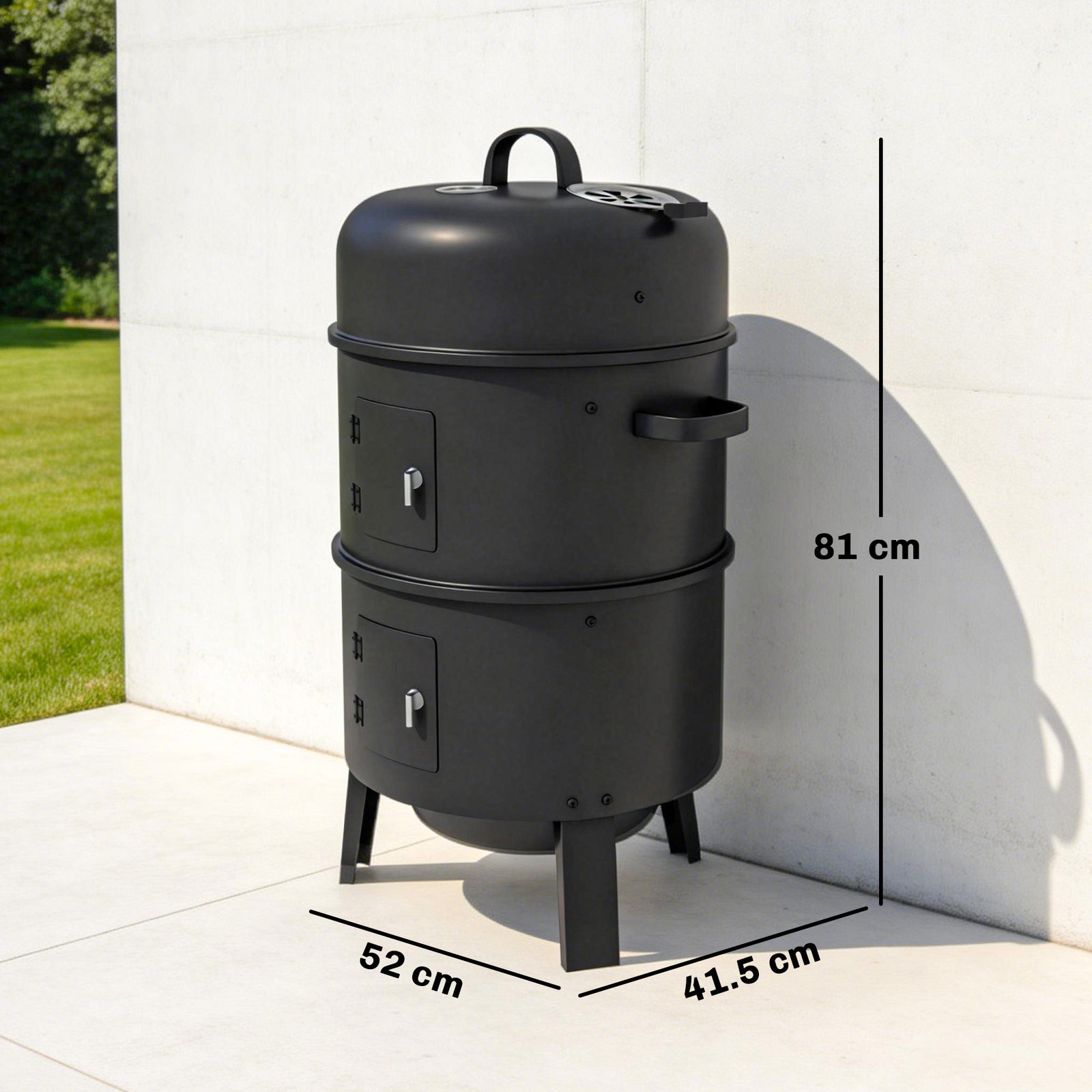 3-in-1 Vertical Charcoal Smoker with 2 Grill Grates, Built-in Thermome