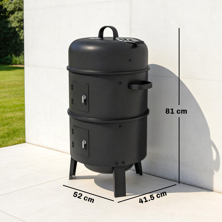 3-in-1 Vertical Charcoal Smoker with 2 Grill Grates, Built-in Thermome
