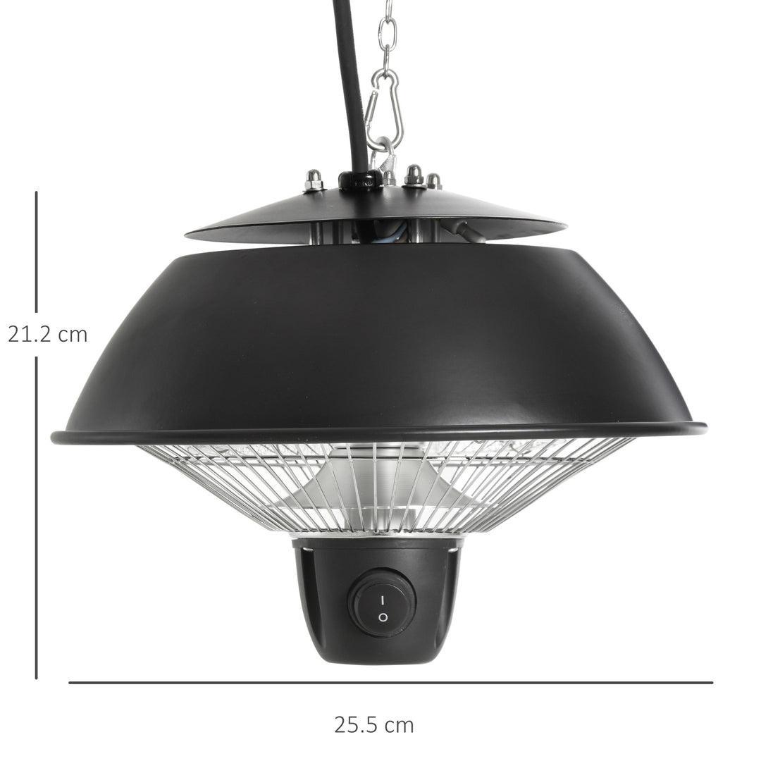 Outsunny Electric Heater, 600W Ceiling Hanging Halogen Light, with Adjustable Hook Chain, Black Aluminium Frame