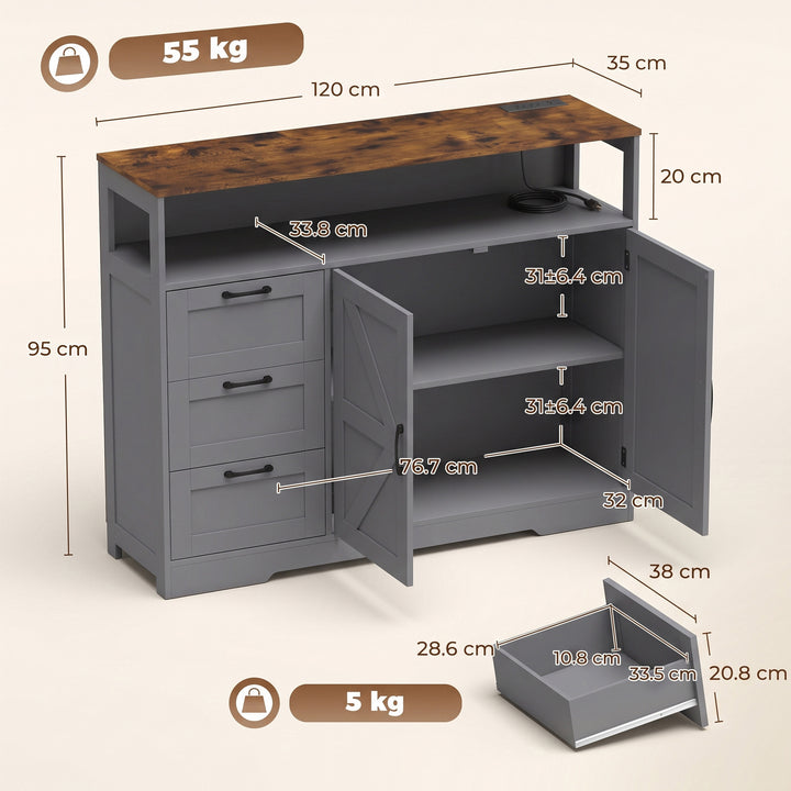 Sideboard Cabinet with Power Outlet, Farmhouse Kitchen Cabinet with 3 - view 3