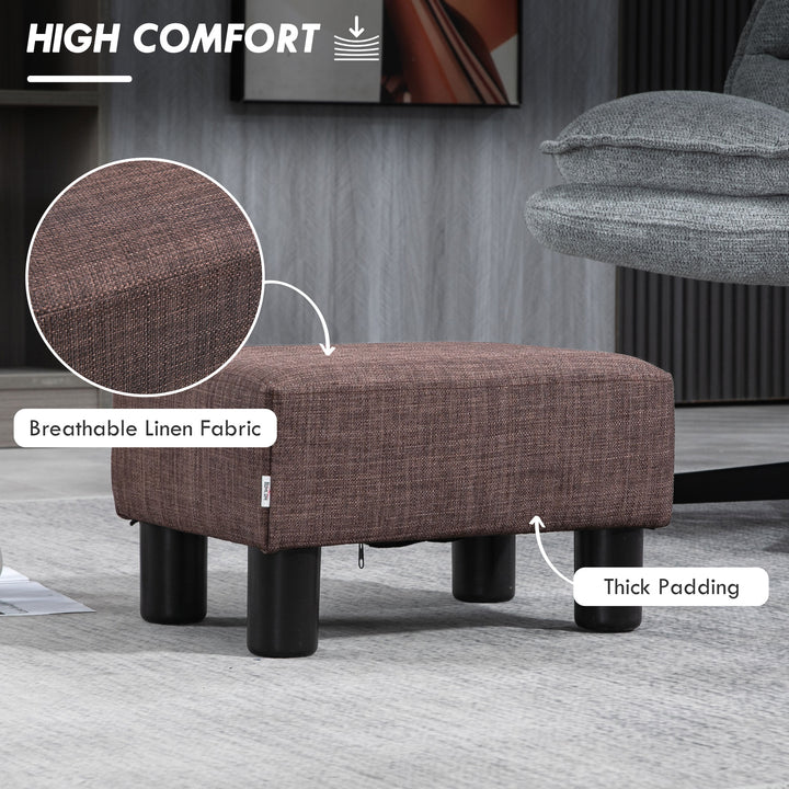 HOMCOM Compact Linen Fabric Ottoman, Modern Footstool Cube with Durable Plastic Legs, Living Room, Brown | Aosom UK