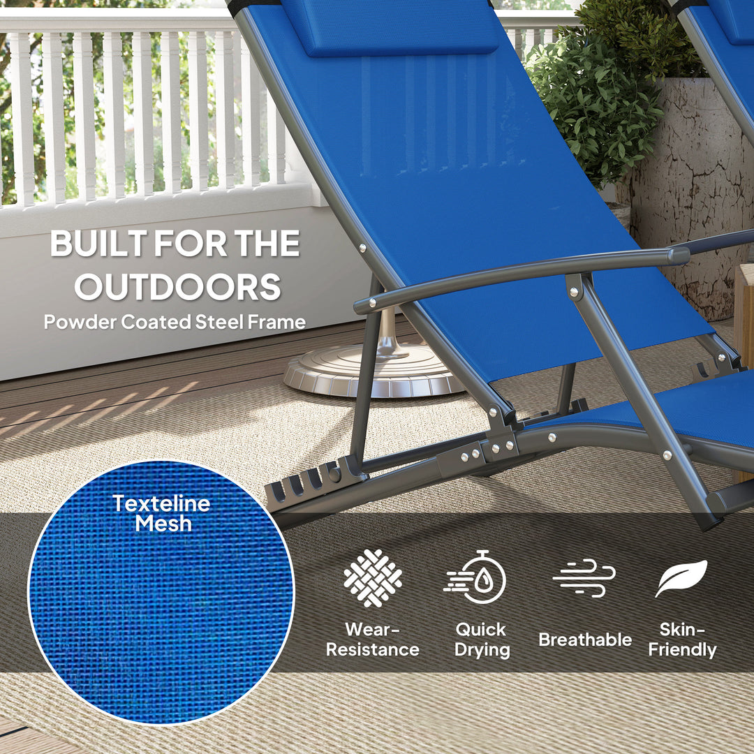 Set of Two Adjustable Back Sun Loungers - Blue