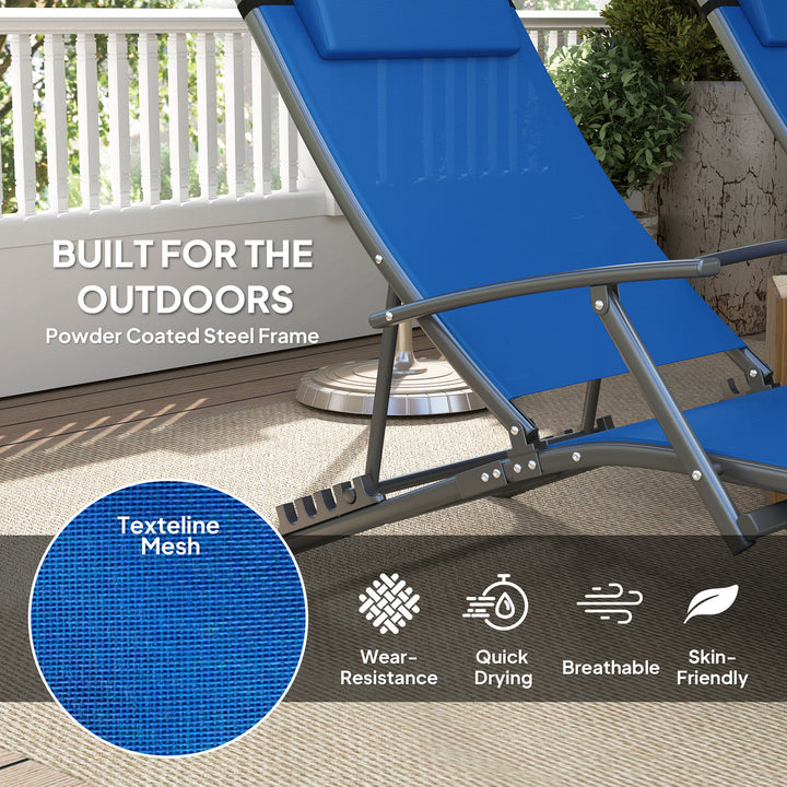 Set of Two Adjustable Back Sun Loungers - Blue