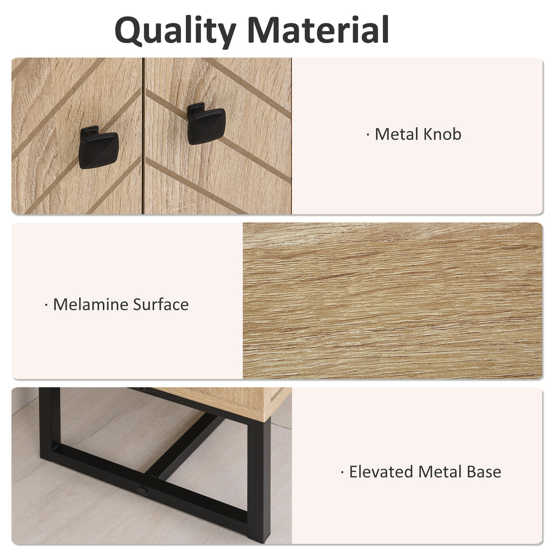 MDF 2-Tier Storage Cabinet Steel Frame Handles Tabletop Unique Home Style Organiser, 80H x 80L x 29.5Wcm-Oak