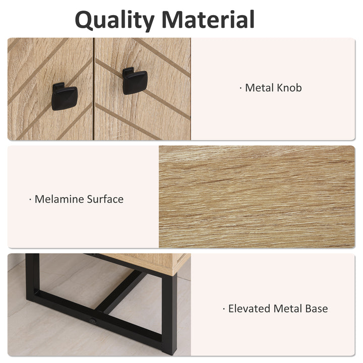 MDF 2-Tier Storage Cabinet Steel Frame Handles Tabletop Unique Home Style Organiser, 80H x 80L x 29.5Wcm-Oak
