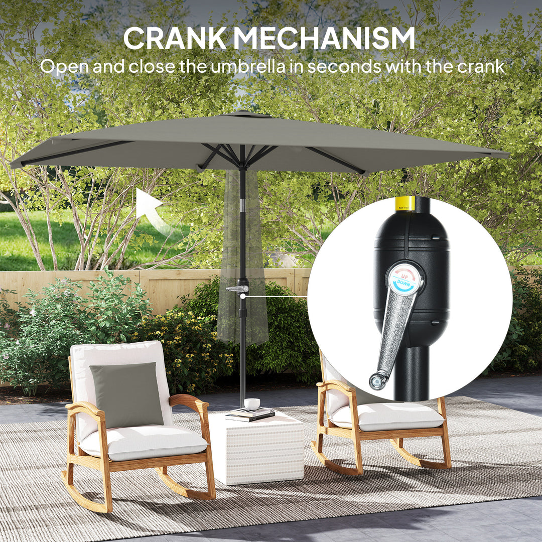 3x2m Patio Parasol Garden Umbrellas Canopy with Aluminium Tilt Crank Rectangular Sun Shade Steel, Light Grey