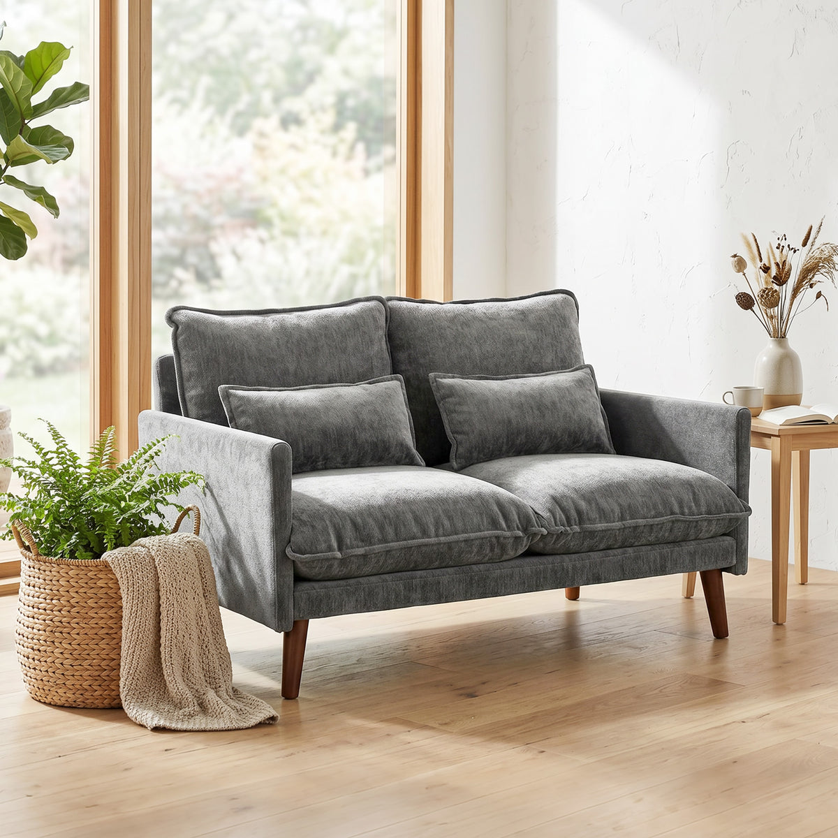 2 Seater Sofa, Loveseat Sofa with Spring Cushions, Wide and Deep Seat,