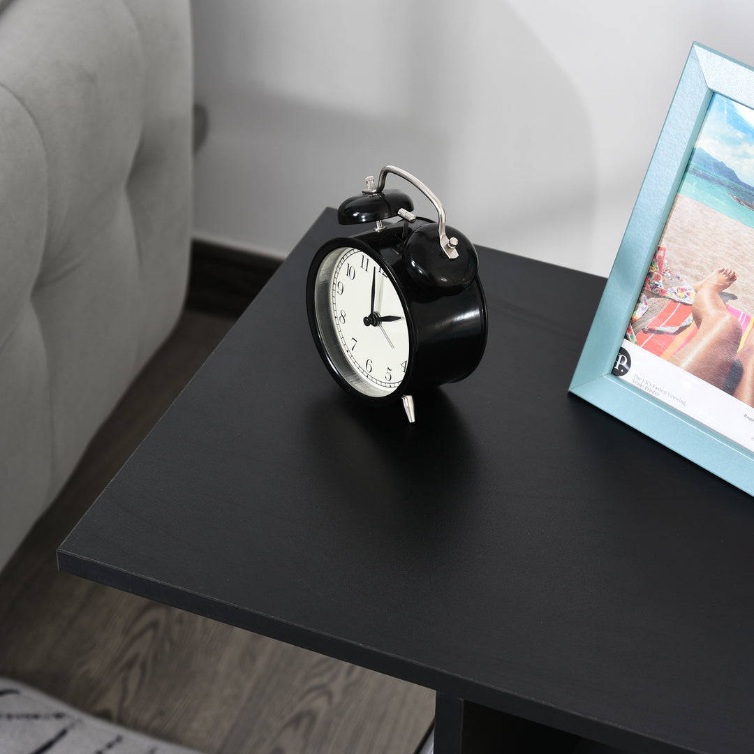 MCL C-Shape End Table Unique Storage Unit w/ 2 Shelves 4 Wheels Freestanding Home Furniture Cabinet Square Black