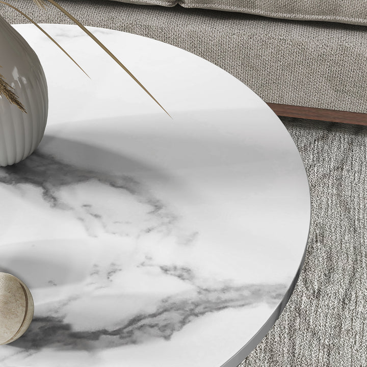 Set of Two Marble-Effect Coffee Tables - White/Gold-Tone