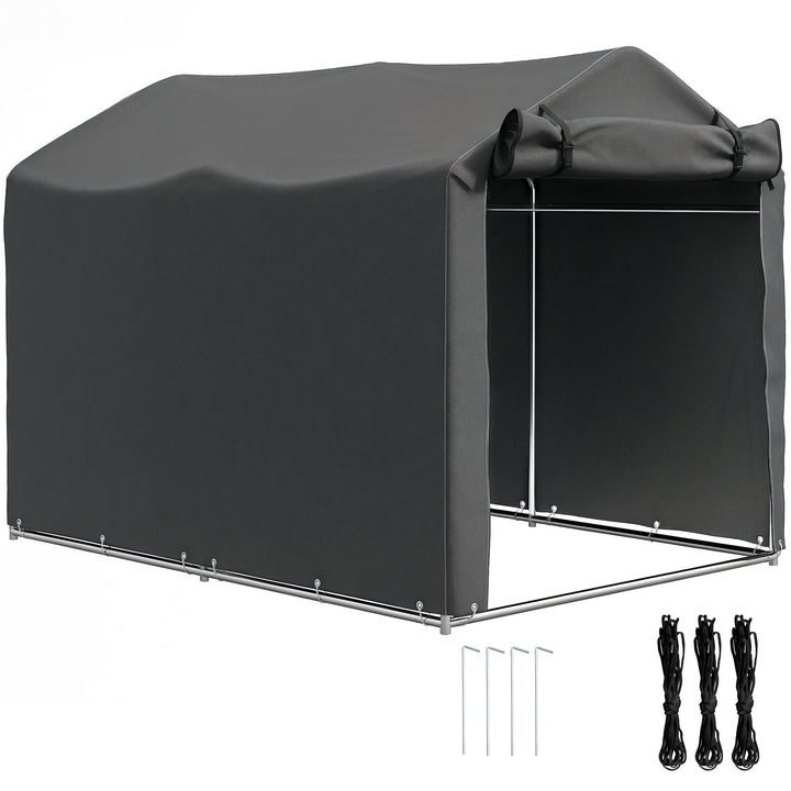 2.2 x 1.6 m Garden Storage Tent, Waterproof Anti-UV Bike Tent with Roll-up Zipper Door, Galvanised Outdoor Storage Shelter Carport for Bike, Motorbike, Garden Tools, Dark Grey