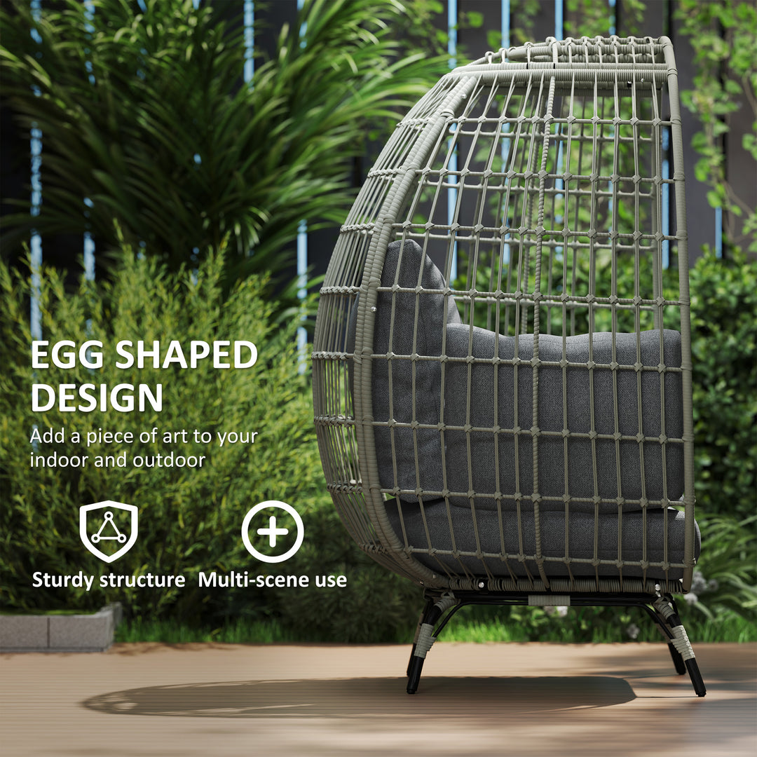 Rattan Egg Chair with Cushions and Pillows, Charcoal Grey