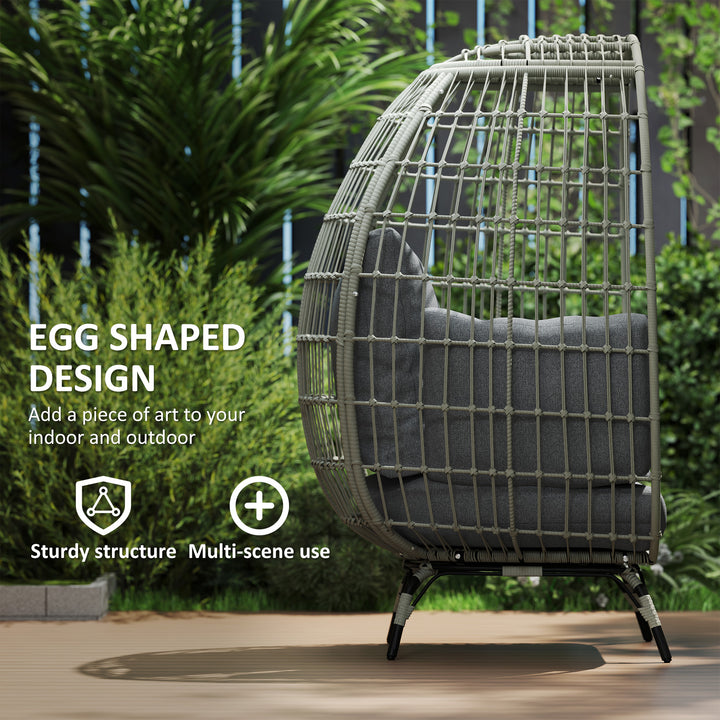 Rattan Egg Chair with Cushions and Pillows, Charcoal Grey