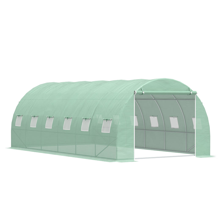 Outsunny 6 x 3 x 2 m Large Walk-In Greenhouse Garden Polytunnel Greenhouse with Steel Frame, Zippered Door and Roll Up Windows, Green | Aosom UK