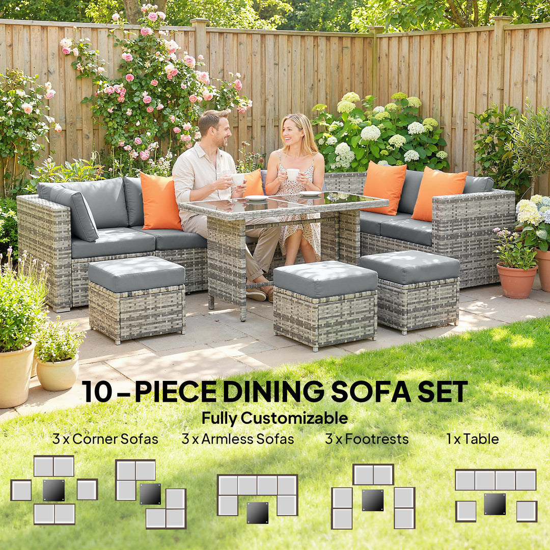 10 Piece Rattan Garden Furniture Set, 3 Corner Sofas with 3 Chairs, 3 