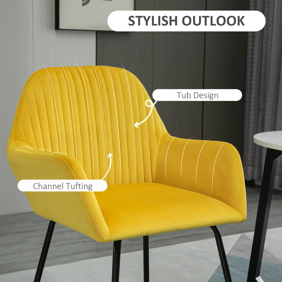 HOMCOM Modern Arm Chair Upholstered Accent Chair with Metal Base for Living Room Yellow