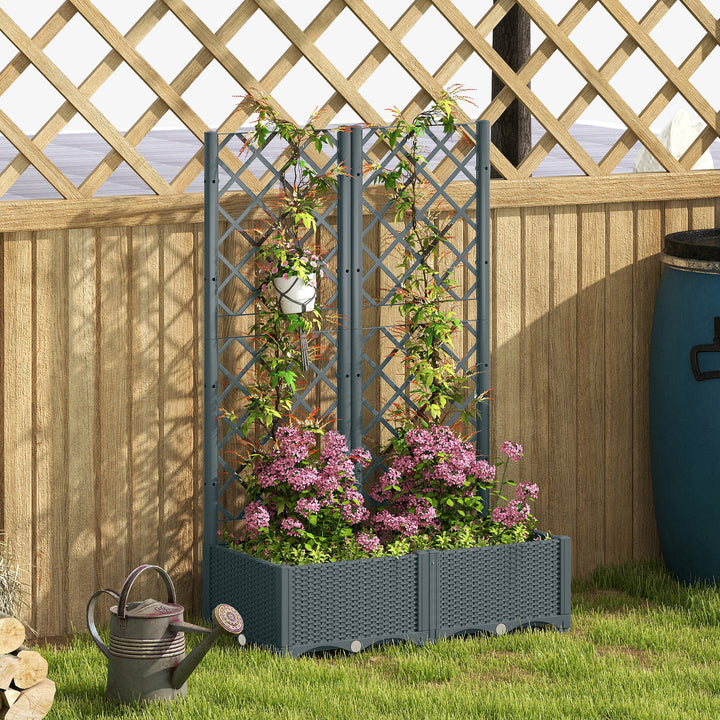 Raised Garden Bed with Trellis, Plastic Planter Box with Drainage Hole