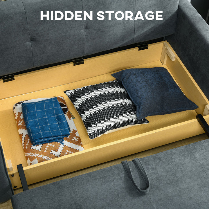 2 Seater Sofa Bed, Convertible Bed Settee, Modern Velvet Loveseat Sofa Couch with 2 Cushions, Hidden Storage for Living Room, Guest Room, Dark Grey