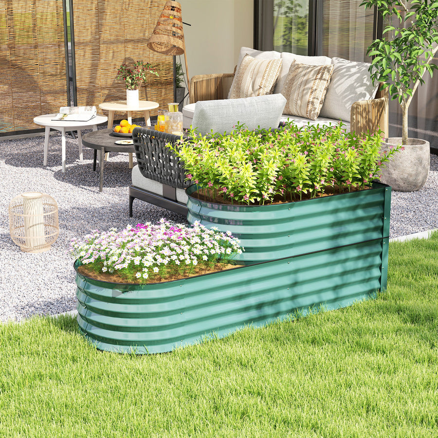 Two-Tier Galvanised Steel Garden Planter - Dark Green
