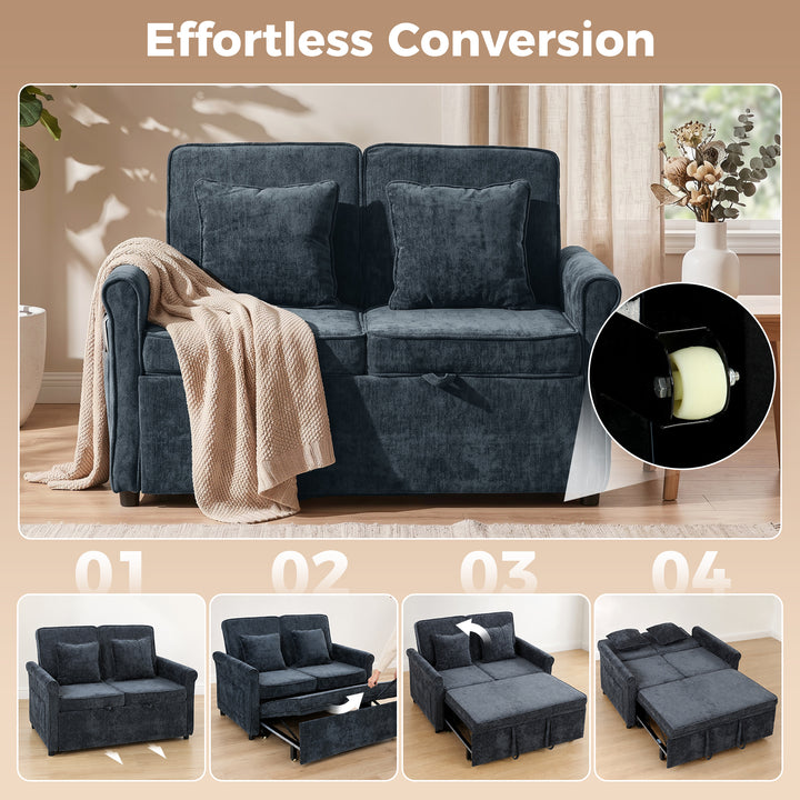 2 Seater Sofa Bed 3-in-1 Convertible Chenille Pull Out Sleeper Sofa - view 4