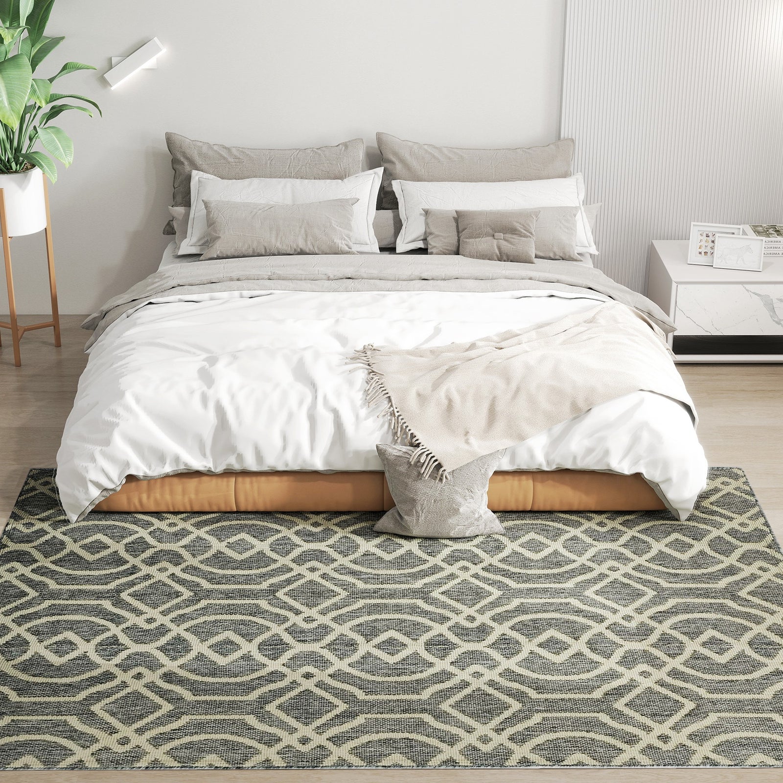 UV Resistant Indoor & Outdoor Area Rug, Easy-Cleaning Machine Washable Rug with Geometric Pattern for Patio, Garden, Kitchen, Bathroom or Living Room, 230 x 160 cm, Grey