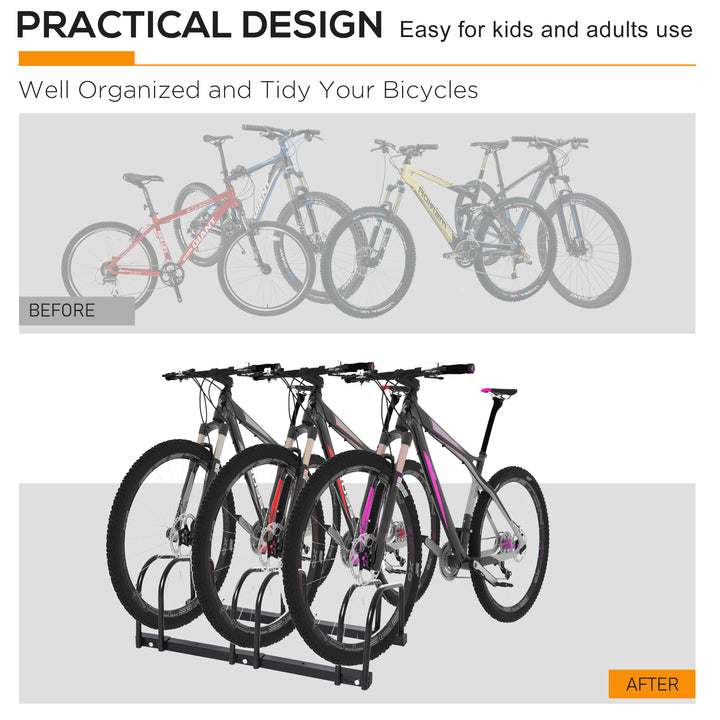 Bike Stand Parking Rack Floor or Wall Mount Bicycle Cycle Storage Locking Stand (3 Racks, Black)
