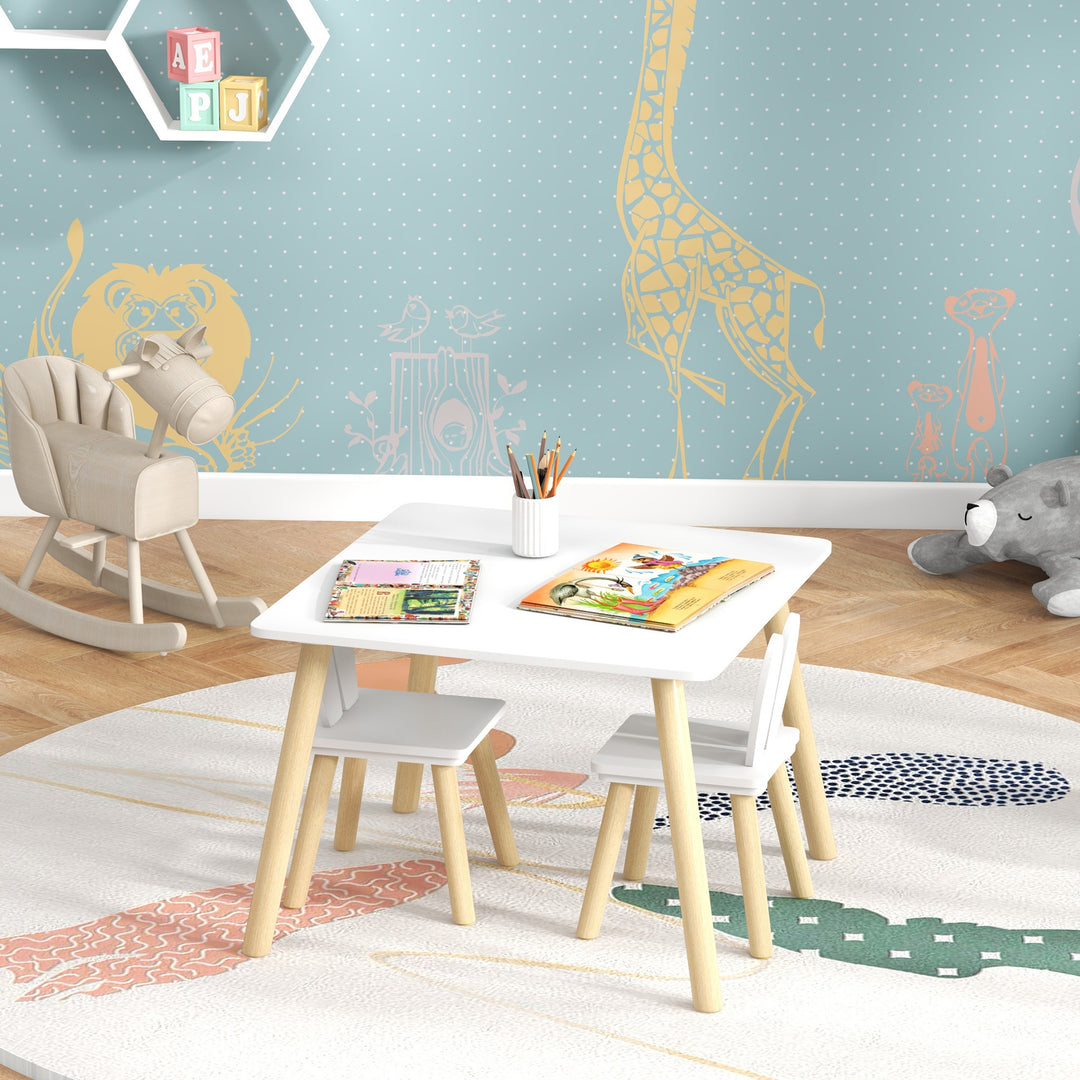 3 Pcs Toddler Table and Chair Set, Kids Desk and 2 Chairs Set w/ Bunny
