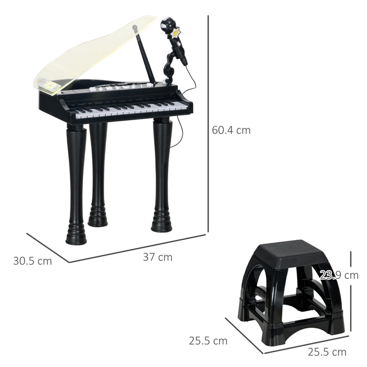 AIYAPLAY Children's 32-Key Piano Keyboard, with Stool, Lights, Microphone, Sounds, for Aspiring Musicians, Black | Aosom UK