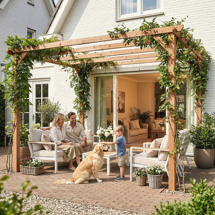 3 x 3 m Wooden Pergola Kit, Garden Pergola Gazebo Grape Trellis with Triangle Supports, 5 Beams