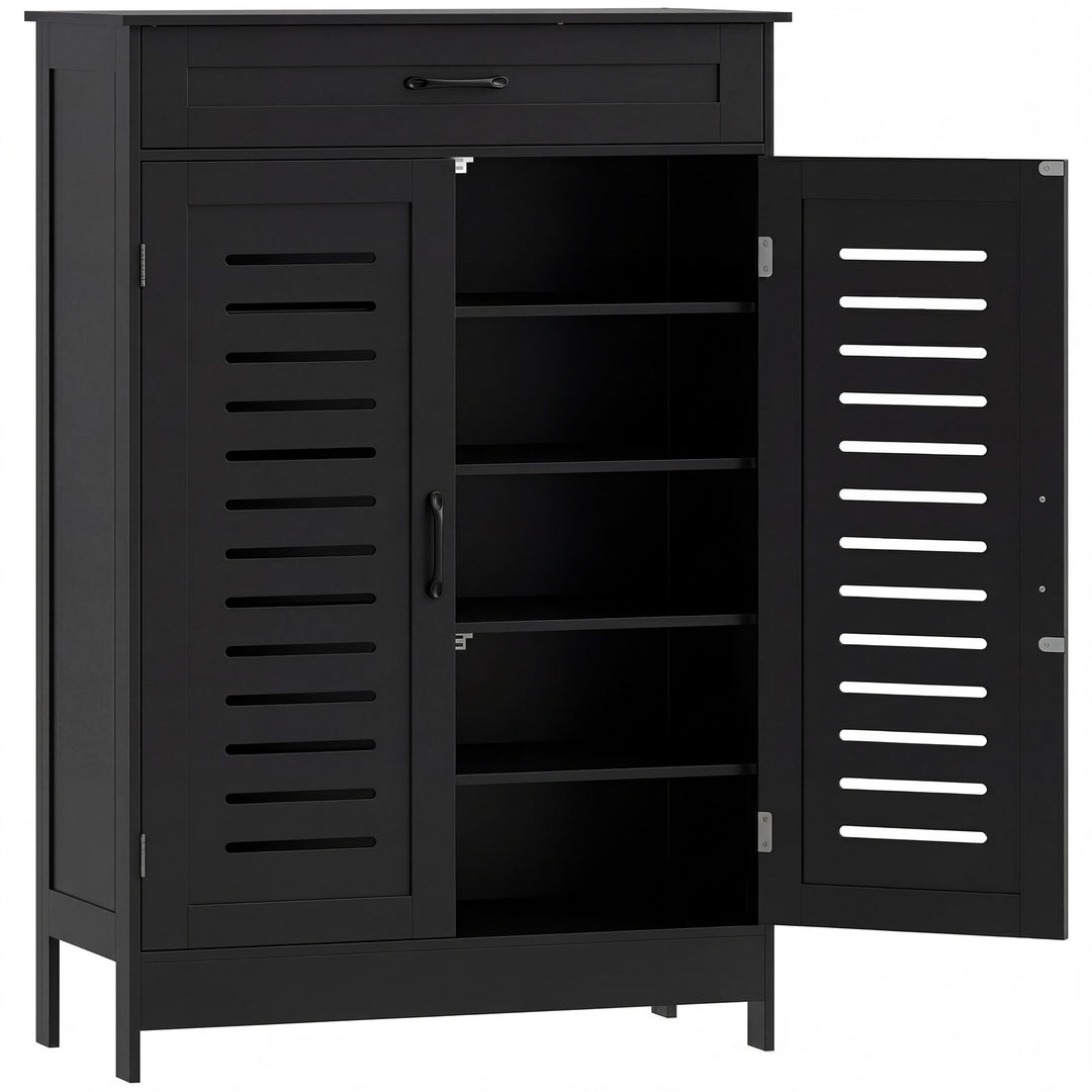 Shoe Cabinet with Louvered Doors, Modern Shoe Storage Cabinet with Dra