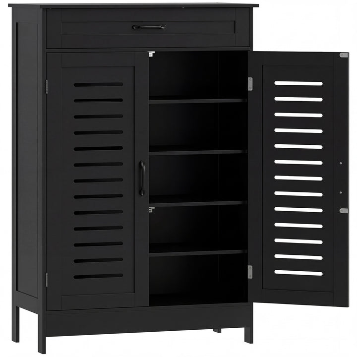 Shoe Cabinet with Louvered Doors, Modern Shoe Storage Cabinet with Dra