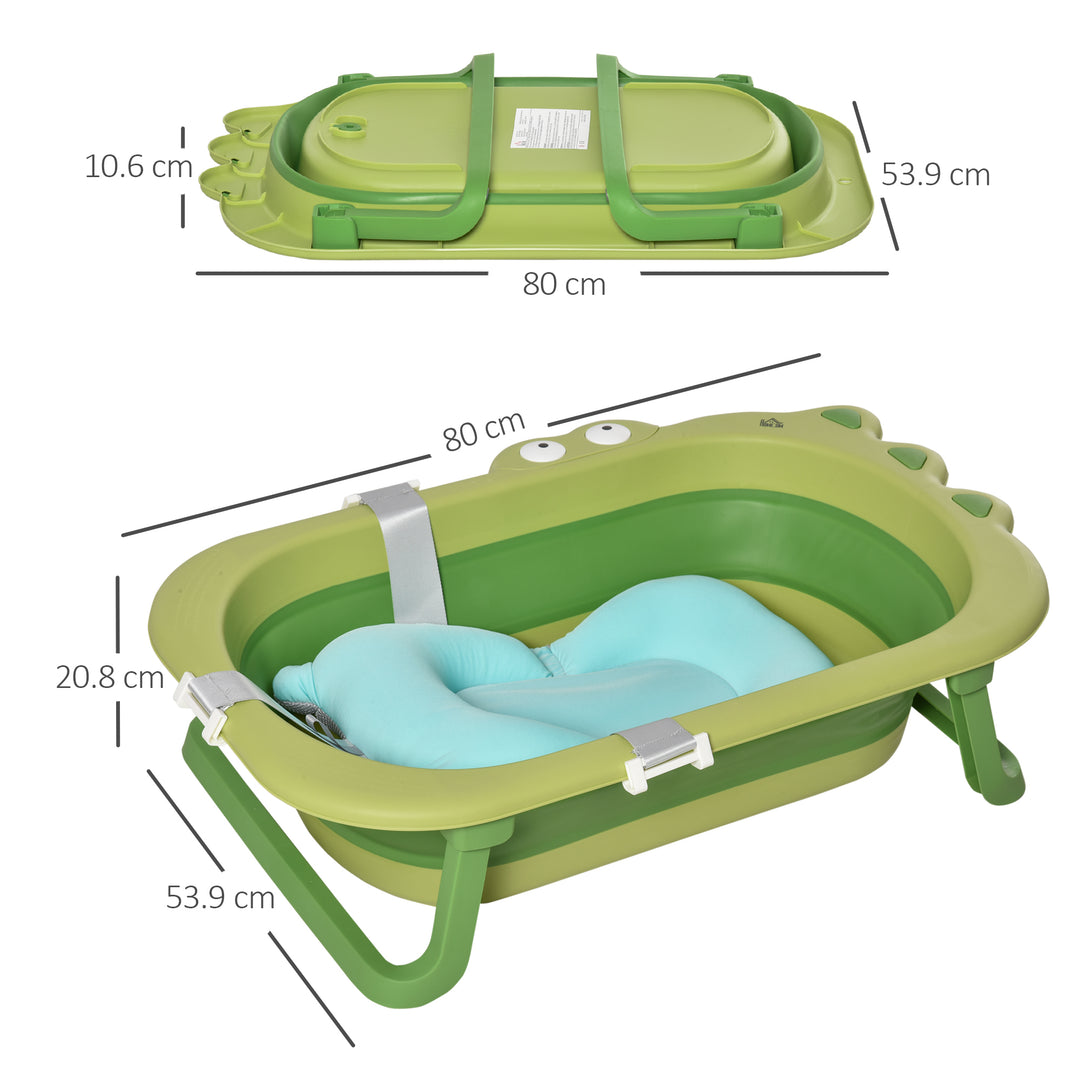 HOMCOM Foldable Baby Bath Tub, Ergonomic, Secure, Non-Slip, Portable with Infant Cushion, for 0-3 Years, Green | Aosom UK