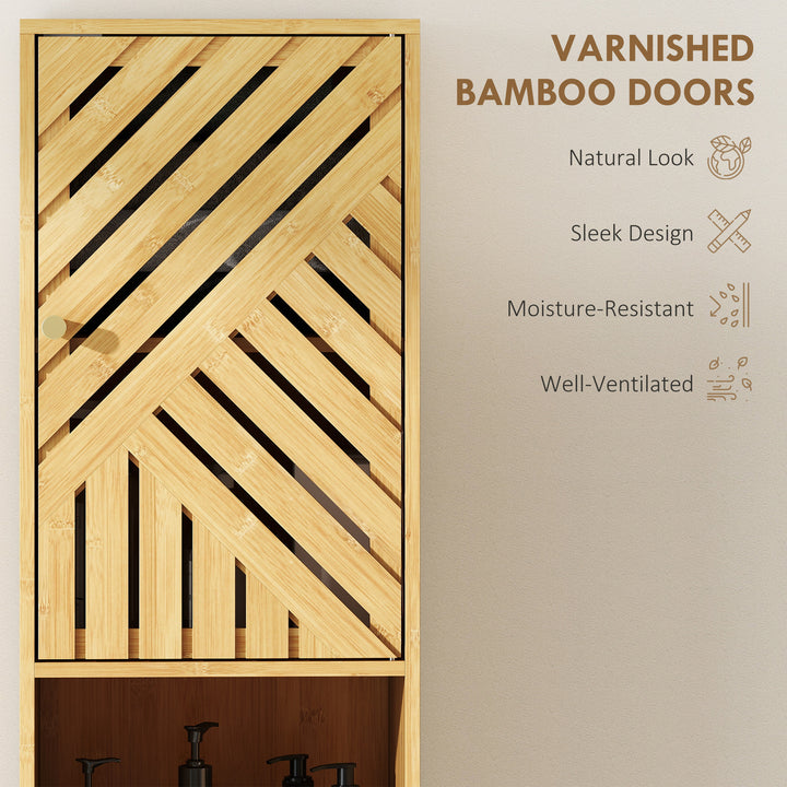 HOMCOM Multi-Storage Bamboo Door Bathroom Cabinet - Natural Finish