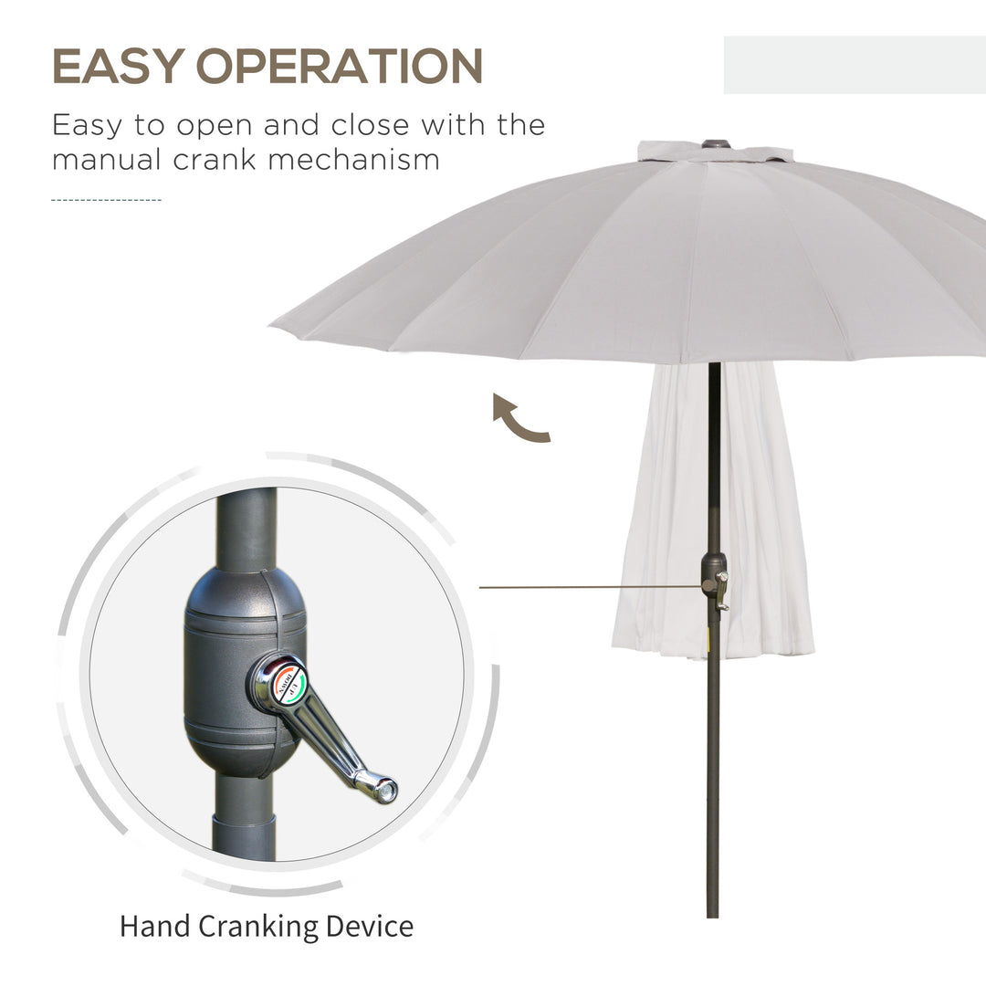 2.5m Tilting Parasol, with Pleated Canopy - Light Grey