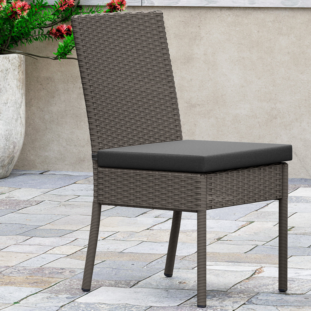Set of Two Armless Rattan Garden Chairs - Dark Grey