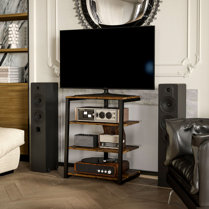 HiFi Stand, with Four Storage Shelves - Rustic Brown