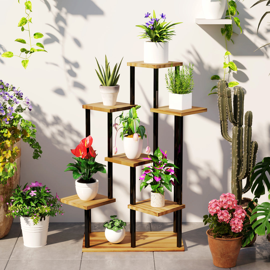 Seven Wooden Shelf Plant Stand