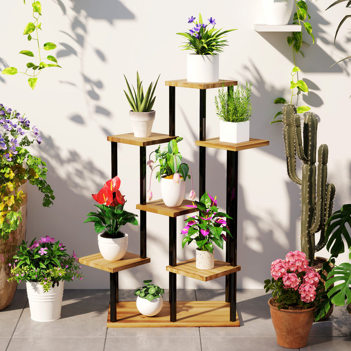 Seven Wooden Shelf Plant Stand