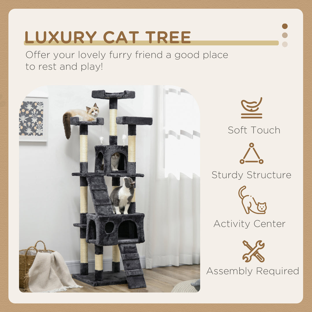 173cm Cat Tree Scratching House, Activity Play Centre, Charcoal Grey