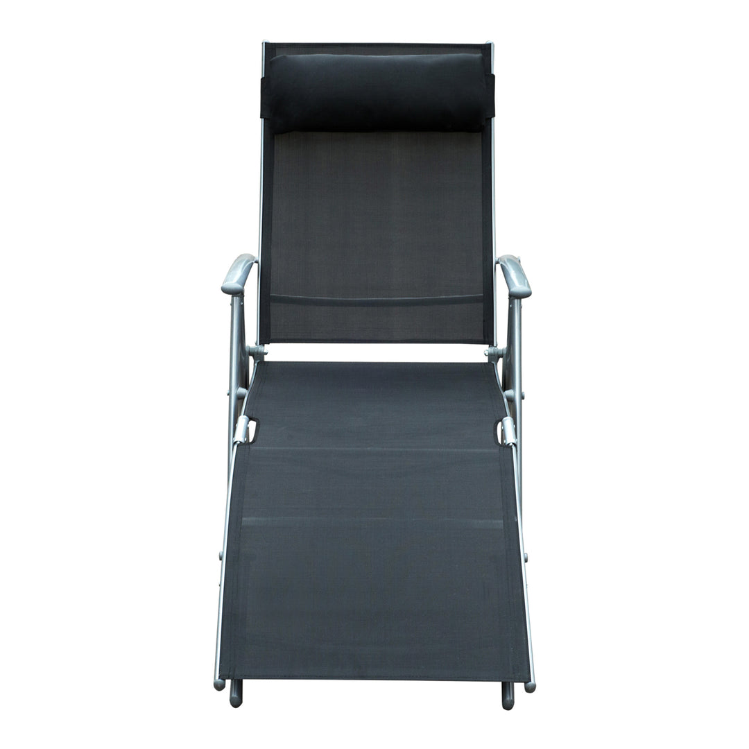 Sun Lounger Steel Frame Outdoor Folding Chaise Texteline Lounge Chair Recliner with Headrest & 7 Levels Adjustable Backrest, Black
