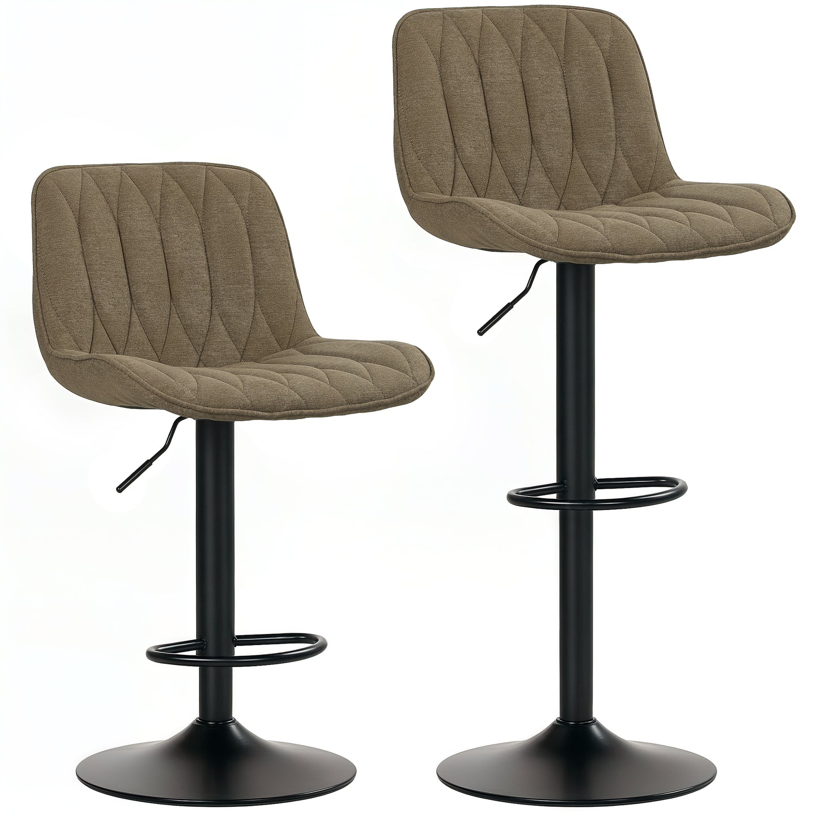 Set of Two Linen-Look Bar Stools - Brown