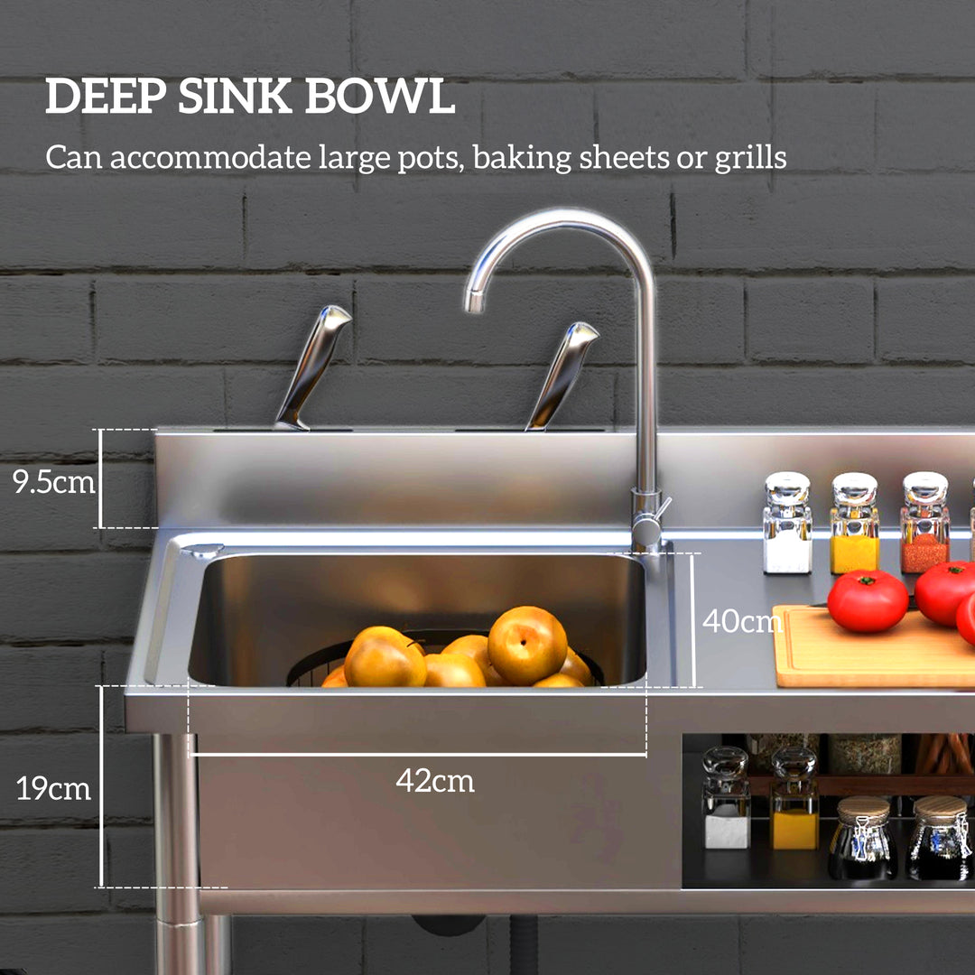Outdoor Stainless Steel Kitchen Sink, Freestanding Sink Single Bowl wi