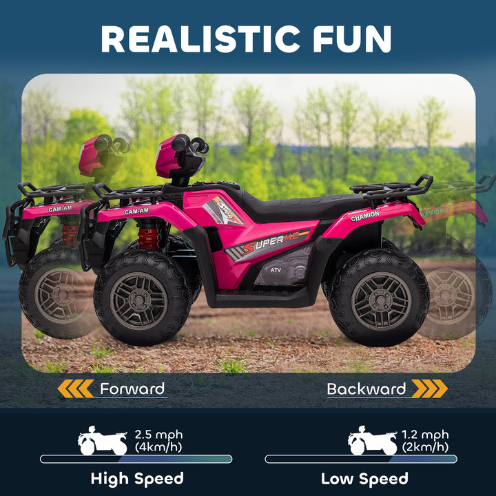 12V Kids Quad Bike with Forward, Reverse Functions, Ride-On ATV w/ Music, LED, Headlights, for Ages 3-5 Years - Pink