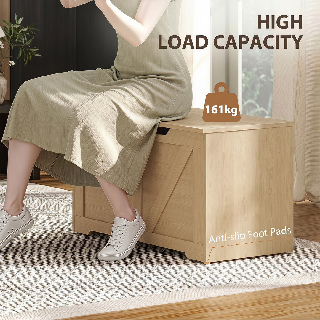 127L Home Storage Box, with Safety Hinges - Nature Wood Finish