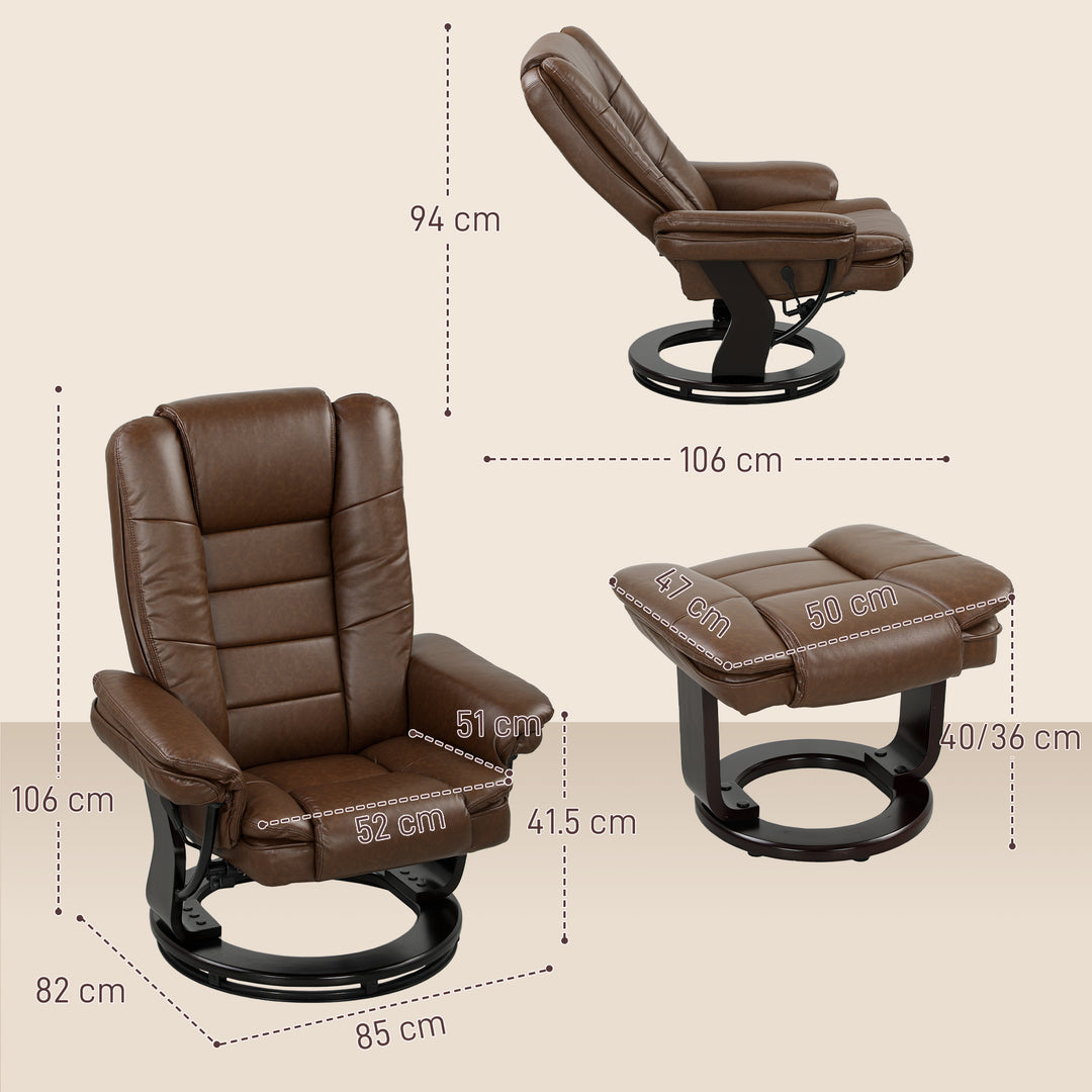 Faux Leather 135° Reclining Chair and Footstool - Brown