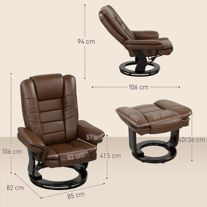 Faux Leather 135° Reclining Chair and Footstool - Brown