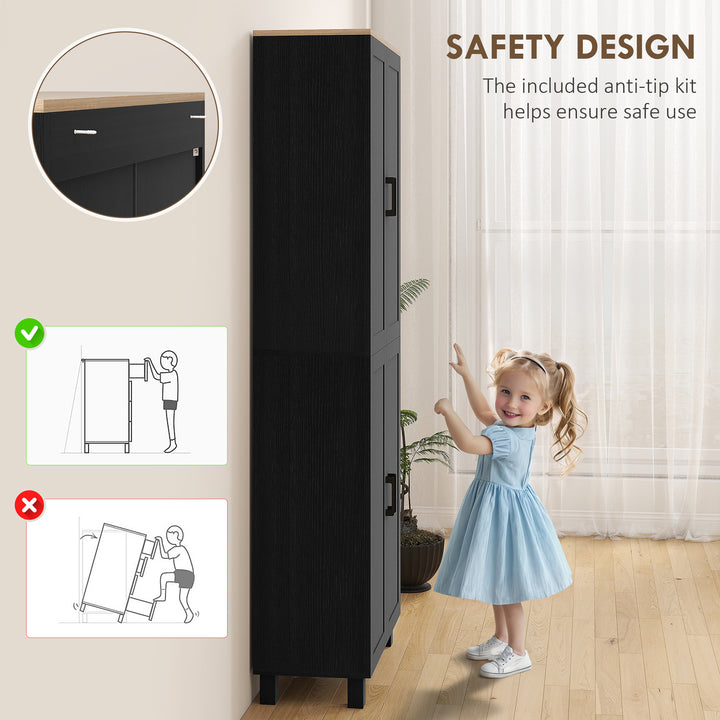 Freestanding Kitchen Cupboard, 4-Door Storage Cabinet with Adjustable Shelves, Modern Kitchen Pantry for Dining Room, 170cm, Black